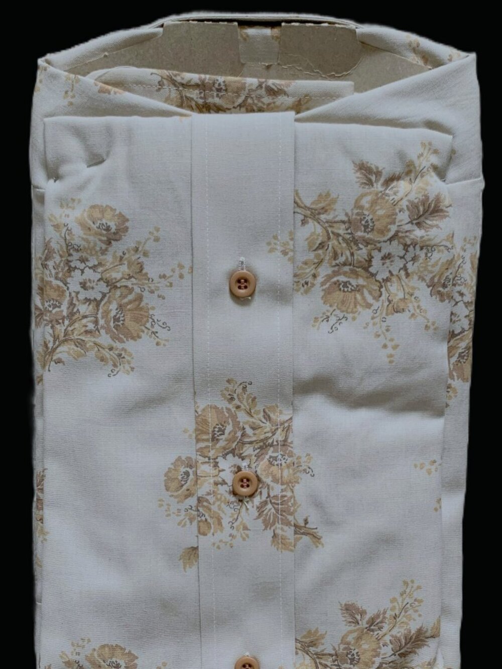 1970 Van Huesen Vanopress 417 Men's 16/33 Shirt Gold-Tan Floral Disco Cowboy NOS - Picture 4 of 11